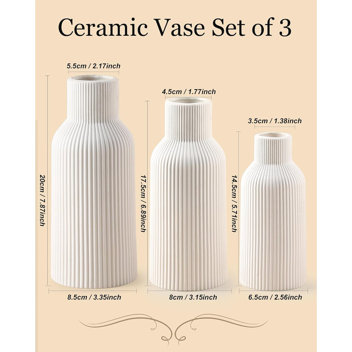 YEEBECA Modern Desk Vase - Scandinavian Style Table Decor for Pampas Grass & Flowers - Living Room Vase