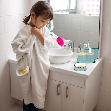 Набір для ванної кімнати IMAVO, 26 предметів: аксесуари для ванної, душова завіса, килимки, відро для сміття, піднос, дозатор для мила, мильниця, тримач для зубних щіток, стаканчик для зубних щіток (блакитний)