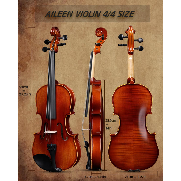 Скрипка Aileen 4/4 для дорослих та початківців, набір для дітей від 12 років, скрипка з цільної європейської сосни з підставкою для нот