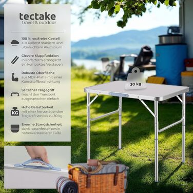 Складний алюмінієвий стіл Tectake для кемпінгу, саду, балкону 75x55x68 см