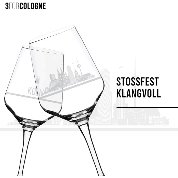 Set of 2 Cologne Wine Glasses | Gift in elegant packaging | Screen print, more detailed than engraving | Wine glass set usable as red wine glasses or white wine glasses | XL glasses as a souvenir.