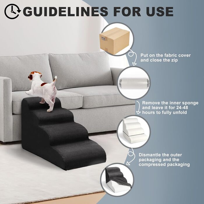 Сходинки для собак Mozvvco: 4 сходинки, м'який матеріал, знімна оббивка, чорного кольору