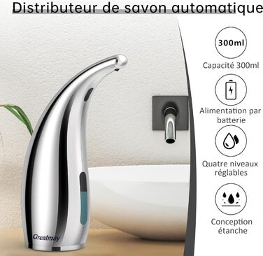 Greatmay Automatic Soap Dispenser - Touchless, Battery Operated, 300ml, IPX6 Waterproof - for Bathroom, Kitchen
