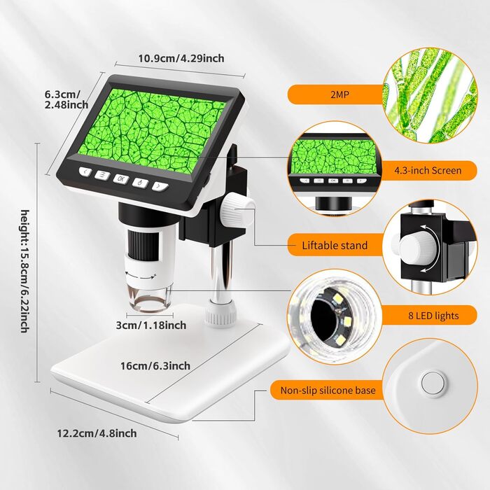 USB мікроскоп Misilmp з LCD екраном 4.3 дюйма, 1000x збільшення, 1080P, з LED підсвічуванням, для дітей та дорослих, сумісний з MacOS та Windows