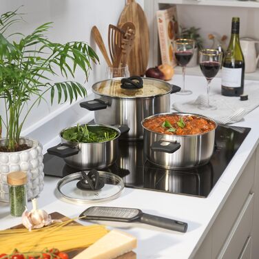 Пароварка Salter Timeless 3-рівнева – 18 см, з нержавіючої сталі, з ручками та скляною кришкою, антипригарне покриття, для індукційних плит