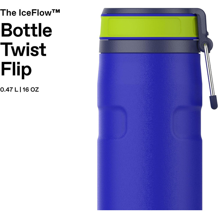 Термос-пляшка STANLEY 1913 IceFlow Bottle Twist Flip 0.47L, герметична пляшка для води з кришкою Twist Flip, Cobalt Chartreuse