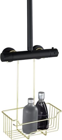WENKO Thermostat Shower Caddy Model Milo, Shower Shelf for Hanging on the Faucet, Shelf Made of Stainless Steel (Rustproof), 25 x 36 x 14 cm, Gold