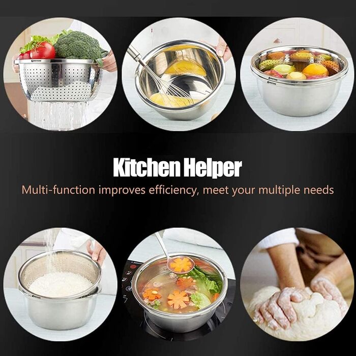 Набір сит Linkidea з нержавіючої сталі 2 шт. з мисками (26 см) для овочів, фруктів, пасти, салатів, миття