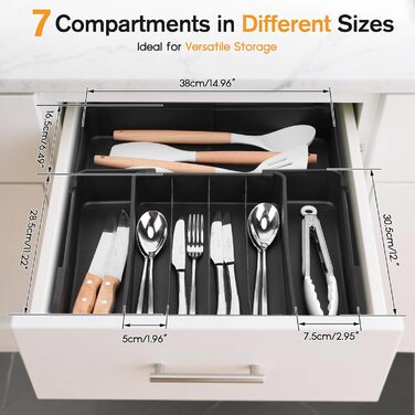 Органайзер для столових приборів розширюваний, для шухляд, 4-7 секцій - ідеальне зберігання в кухні
