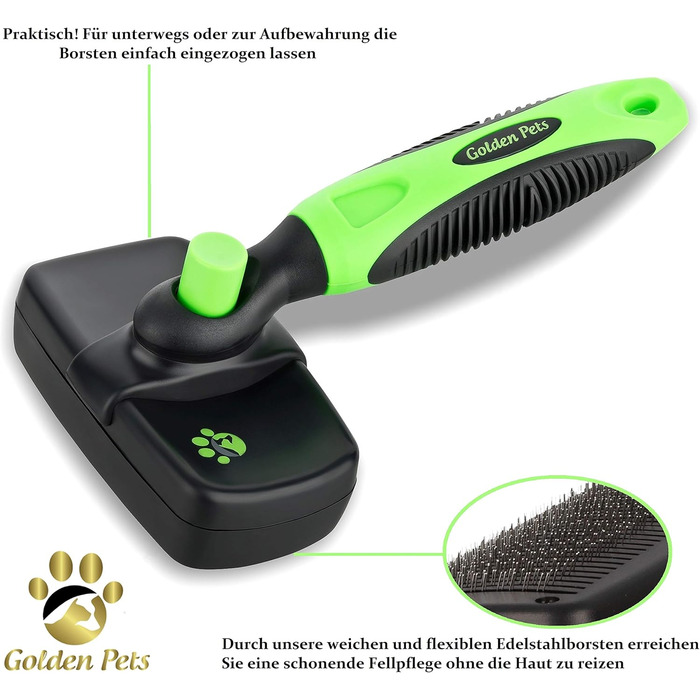Щітка для собак та котів Golden Pets самоочисна, покращена версія, для короткої та довгої шерсті, для тварин великих та малих розмірів, швидке очищення + посібник з догляду