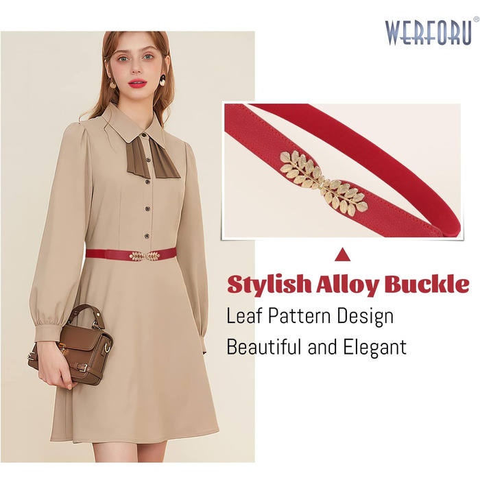 Жіночий еластичний пояс WERFORU Vintage Широкий пояс для суконь та одягу. Кольори: чорний, білий, коричневий, бежевий. Розмір: 67-79 см