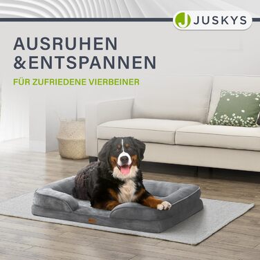 Juskys Dog Bed Sheena L Orthopedic, Washable & Non-Slip - 98 x 70 x 17 cm - Fluffy Dog Sofa for Medium-Sized Dogs Grey - Pet Bed Dog Sofa (L 105 x W 82 x H 17 cm)