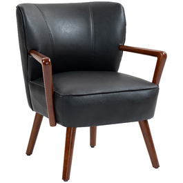HOMCOM Upholstered Armchair Lounge Chair with Wooden Legs, Faux Leather, Stylish Accent Chair for Living Room & Bedroom