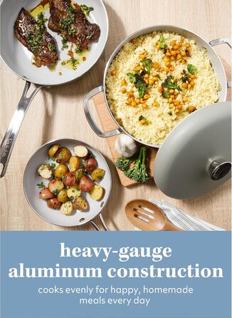 Набір кухонного посуду Sur La Table Kitchen Essentials 13-Piece, преміум-кераміка, антипригарне покриття, для індукційних плит, знімний ручка, смарагдово-зелений