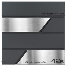 Поштова скринька Verda з газетницею, антрацит RAL 7016, срібло, 37x37x11 см, 2 ключі, комплект для монтажу. Дизайнерська настінна поштова скринька