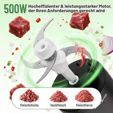 Електричний подрібнювач OUSFOT Multizerkleinerer, 1.8L, 500W, з скляною чашею. Підходить для овочів, фруктів, м'яса. Чорний.