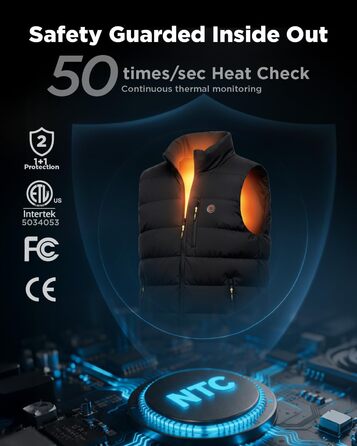 Тепла електрична жилетка InoKraft для чоловіків з підігрівом, акумулятор 8000mAh, USB-C, для зими, велоспорт, біг, хайкінг, XXL