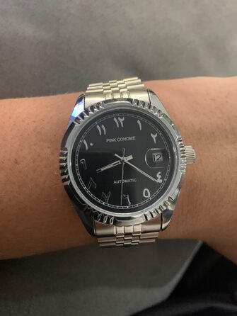 Чоловічий годинник з автоматичним механізмом, сталевий корпус, арабські цифри, 38 мм, з датою, водостійкий, чорний