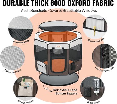 Вольєр для цуценят VEVOR, складаний, 914 x 914 x 584 мм, з мискою, 600D Oxford, для собак та інших дрібних тварин, чорний