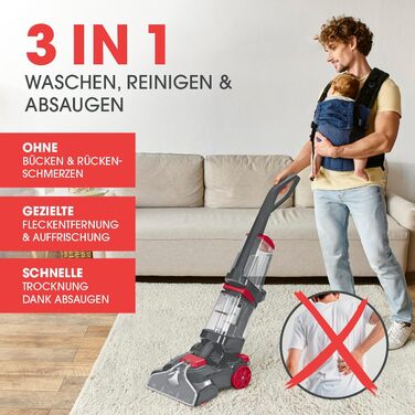 CLEANmaxx Аквастрім - 3 в 1: миття, чистка, всмоктування | Мийний пилосос з вібраційними щітками та боковими щітками | Для чистоти на практично будь-якому килимі