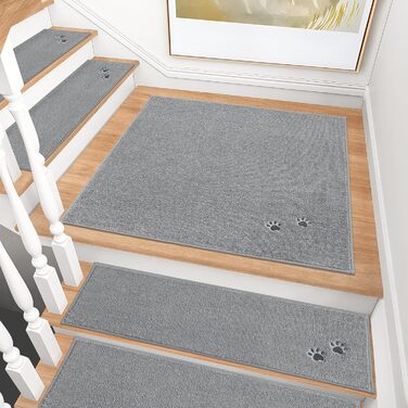BEQHAUSE Non-Slip Stair Treads - 15 Piece Set - Washable Carpet for Kids, Seniors & Pets - 22x70cm Polyester & TPE