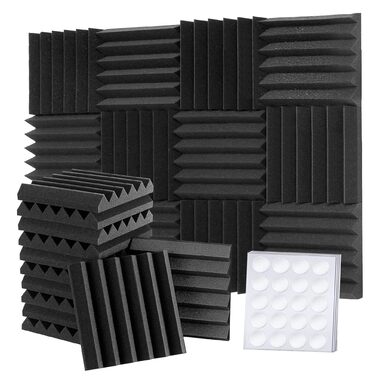 Акустичний поролон Foneso для звукоізоляції, панелі-поглиначі шуму 30x30x5 см, висока щільність 25кг/м³, чорний (12 шт) для студії, офісу та кінотеатру
