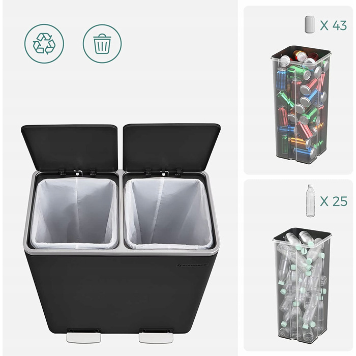 Контейнери для сортування сміття Songmics, 60 л, 2-секційні