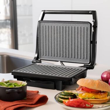 Електричний гриль Cecotec Rock'nGrill Dark 1000 W з антипригарним покриттям, збірник жиру, плаваюча поверхня, 25,4 x 17,5 см, без PTFE, PFOA, Dark Inox