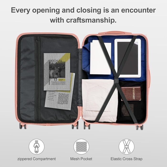 Набір валіз LALAHO Zwillingsrollen: M, L, XL (рожеве золото, 65 см)