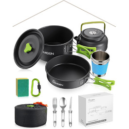 Набір кухонного посуду для кемпінгу Homgen: каструлі та сковорідки з алюмінію, легкий, для 2-3 осіб, з сумкою для зберігання, підходить для кемпінгу, пікніків, походів