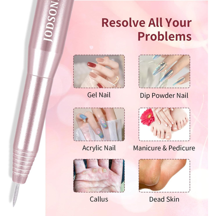 Електричний фрезер для нігтів JODSONE 6 в 1: професійний набір для манікюру та педикюру (акрил, гель)