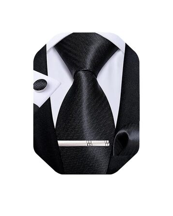 Чорна краватка DiBanGu для чоловіків: краватка, нагрудна хустинка та краватки-кліпси (комплект)