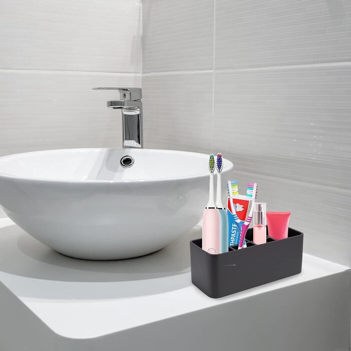 Bathroom Toothbrush Holder, Toothpaste Holder, Stand, Bathroom Organizer for Toothbrushes, Makeup Brush Holder (Black)