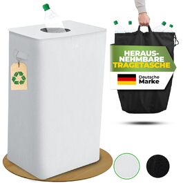 Deposit bottle collection container with lid and carrying bag | Deposit container with drop-in opening | Ideal bottle organizer for collecting deposits, bottle collector, empty container for kitchen - black (Beige without print)