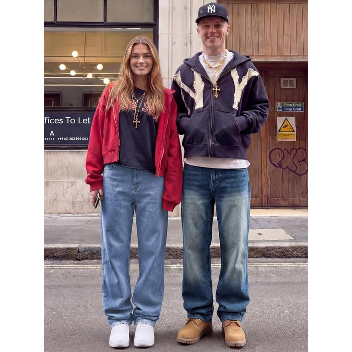 Джинси чоловічі JMIERR Baggy широкі, еластичні, вінтаж Y2K, блакитні XL