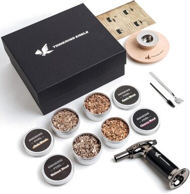 Набір для копчення коктейлів з факелом та дерев'яними стружками для віскі, бурбону, коктейлів, вина, сиру, салату та м'яса