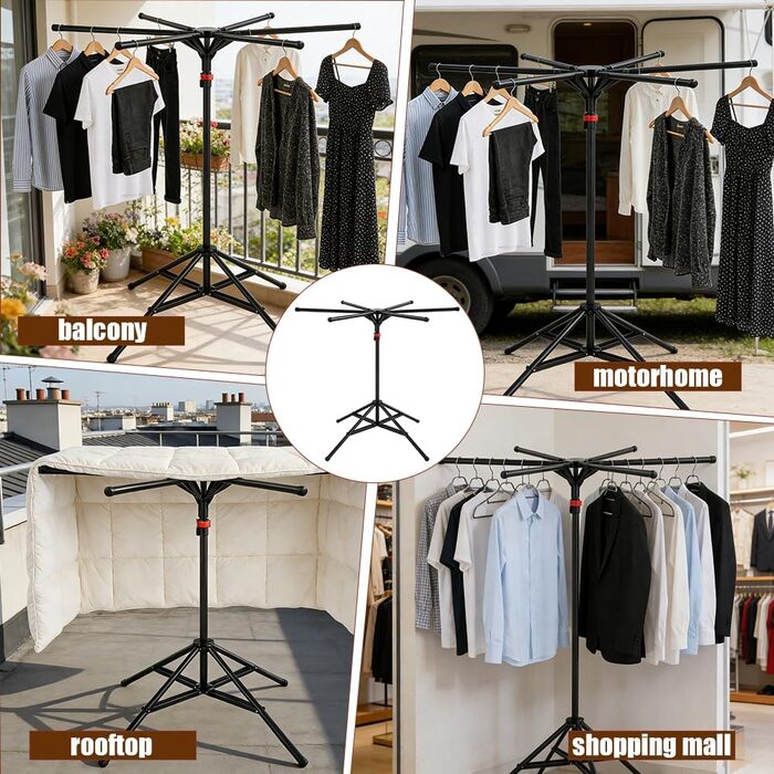 Сушарка для білизни Standtrockner Hoch Klappbar - розкладний стійкий тримач для одягу з 6 крилами, регульована висота 120-170 см, з вуглецевої сталі, для балкону, в приміщенні та на вулиці (чорний)