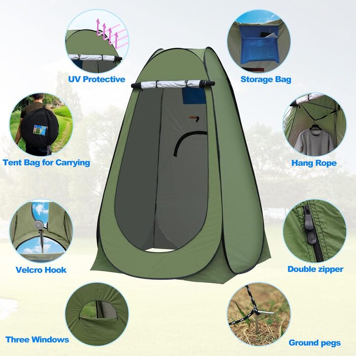 Намет для туалету та душу TUKAILAI для кемпінгу, Pop-Up, 150x150x190 см, зелений