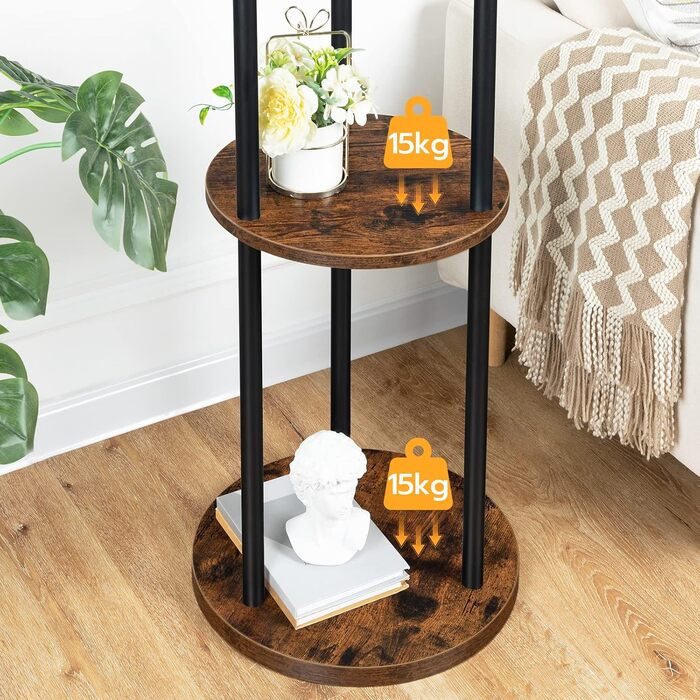 HOOBRO Coat Rack, Freestanding Clothes Rack, Tree-Shaped Wardrobe with 8 Hooks, 2 Round Shelves, for Clothing, Hat, Bag, Living Room, Bedroom, Office Dark Brown-Black EBF33YM01G1