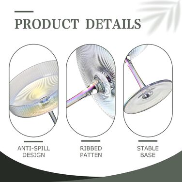 Набір келихів для мартіні CUKBLESS (6 шт.), 200 мл, вінтажний дизайн, ручної виготовлення, для коктейлів, десертів, віскі та мартіні