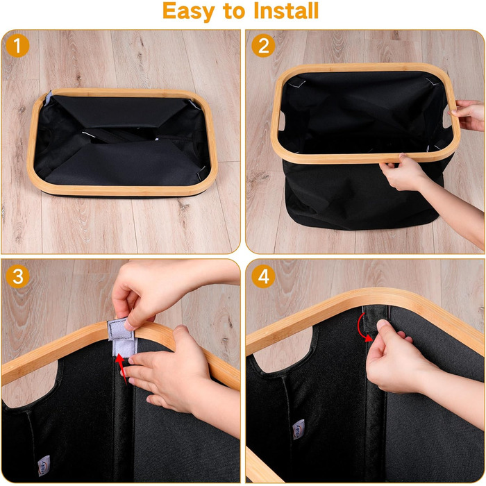 Efluky Foldable Laundry Basket 50L, Bamboo Fabric Foldable Storage Basket, Collapsible Storage Basket, Laundry Baskets for Bedroom Bathroom (Black)