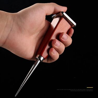 Stainless steel ice pick with ice tongs, pick tool for breaking ice, non-slip wooden handle for easy gripping, 16.5 cm length