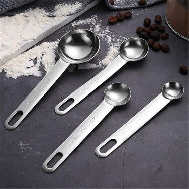FBHappiness Measuring Spoon, Measuring Spoon Set Stainless Steel, Measuring Spoon Set with Scale, Measuring Cup, Measuring Ruler, Baking Tool, Multi-Purpose Spoon (Color: Silver, Size: 7 PS) (Silver, 4 PS)