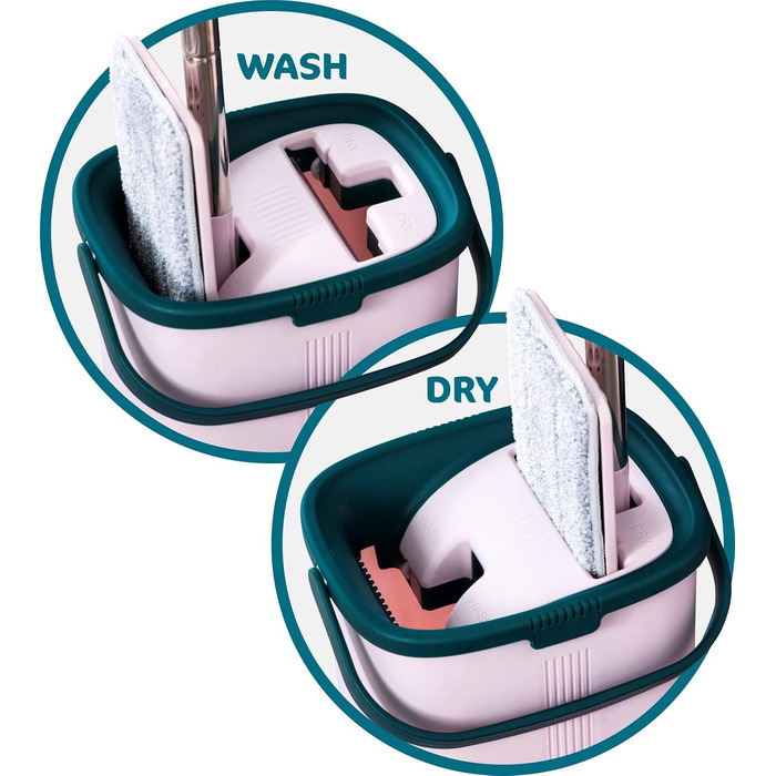 Набір для миття підлоги YORK Wischmopp: відро з віджимом, моп, 2 мікрофібрових насадки, рожево-зелений