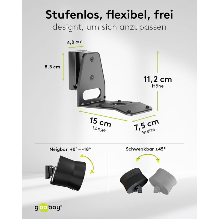 Настінний кронштейн-підставка для колонки Sonos Era 300 від Goobay, чорний, висота 71 см, з кабелеменеджментом, витримує до 3 кг