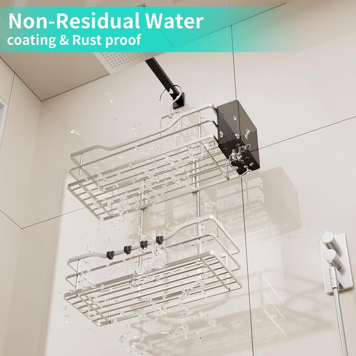 Настінна поличка для душу HapiRm з 4 гачками - регульована, для шампуню та мила, нержавіюча сталь (Sand Nickel)