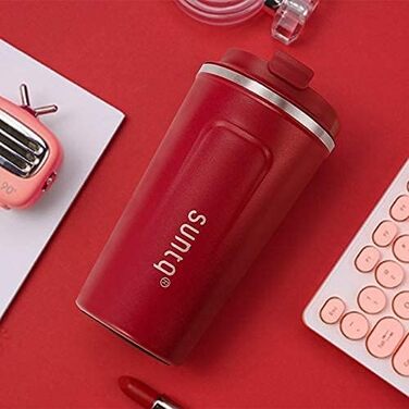 Термокружка для кави з нержавіючої сталі SUNTQ - 510 мл, з подвійною стінкою, ізольована, з кришкою, багаторазова (Чорний)