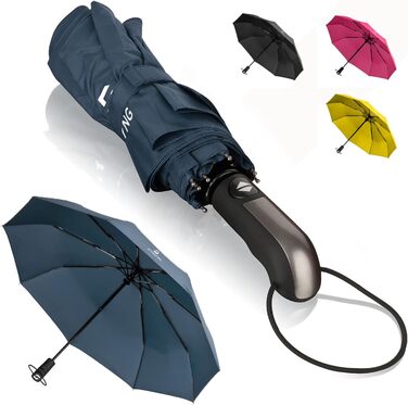 STYNGARD Тристонний парасолька, стійкий до вітру до 140 км/год, з автоматичним відкриванням, тефлонове покриття, довга ручка, модель TRONDHEIM, блакитний
