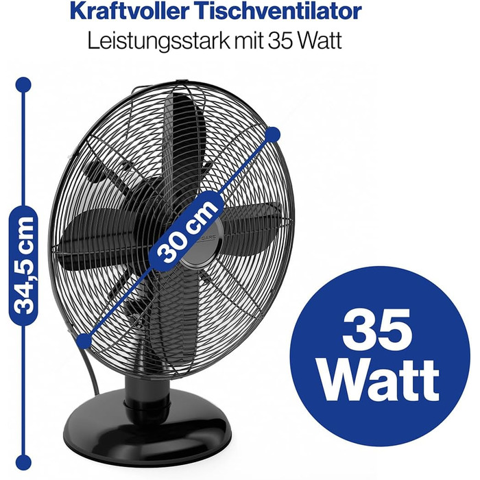 Вентилятор ProfiCare® з поворотом, 35W, Ø 30 см, 3 швидкості, тихий, чорний | PC VL 3063 M