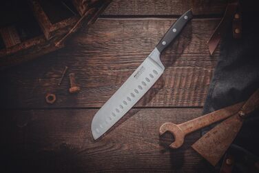 Ніроста Trinity – професійний ніж Сантоку з нержавіючої сталі 34 см, ручне заточування, з захистом пальців